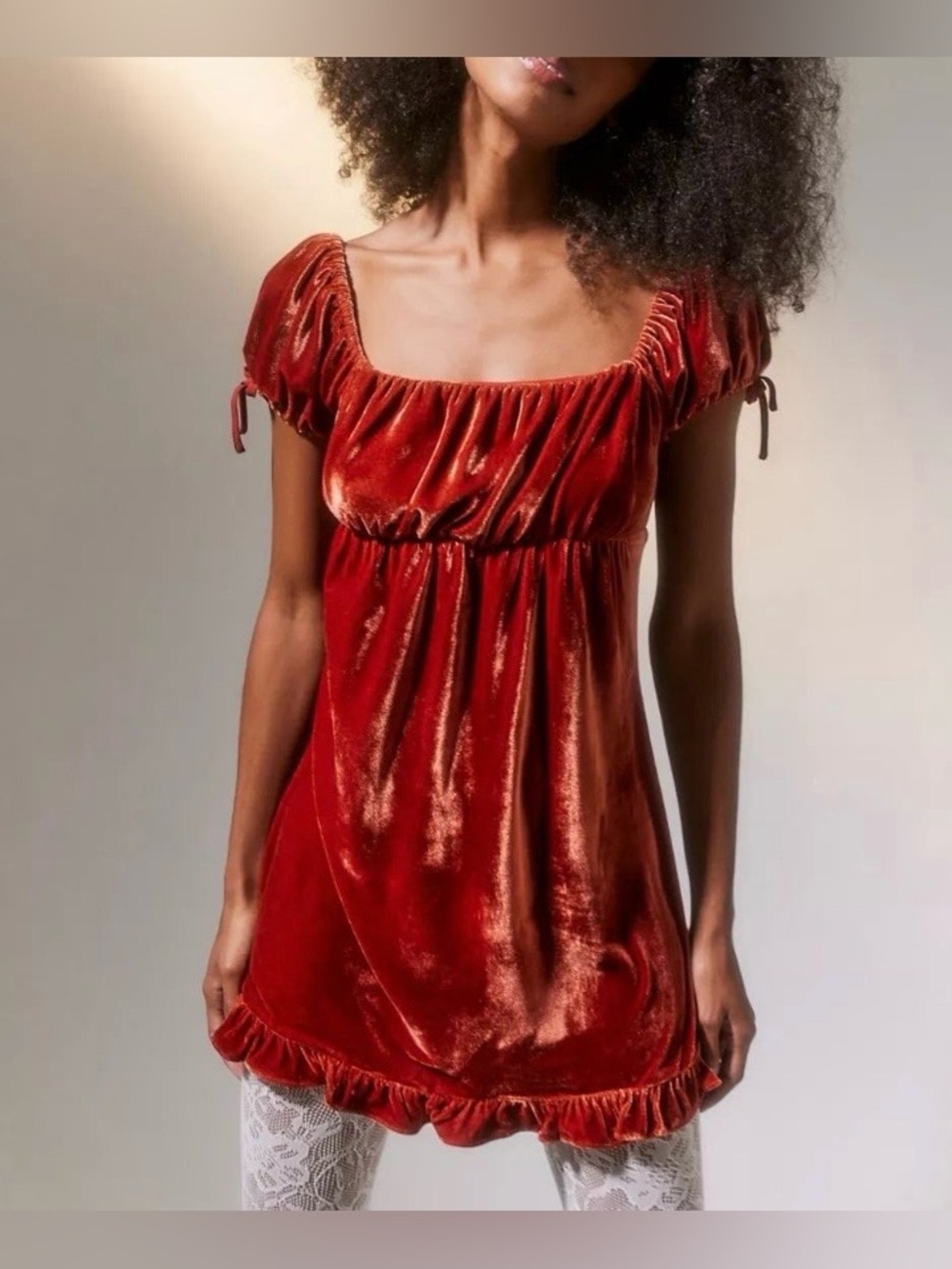 Urban Outfitters Claudette Velvet Babydoll Dress Rust Orange XS EUC